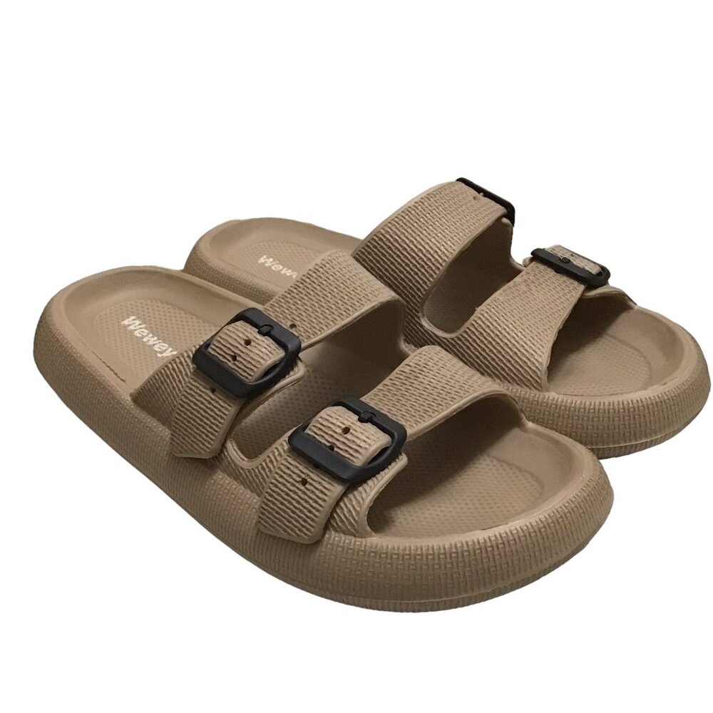 Womens Sz 10.5 11 Cloud Slides Sandals Tan Double Strap 42 43 Weweya Shoes